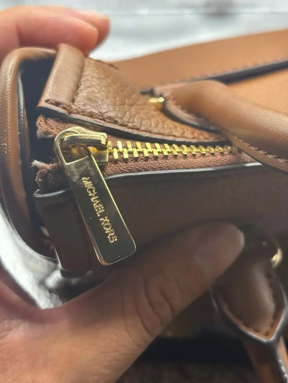 Michael Kors Carine Extra Small Pebbled Leather Satchel in Luggage